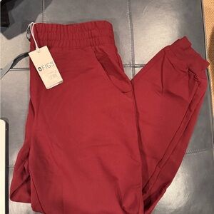 Figs Zamora High Waisted Jogger Burgundy Large